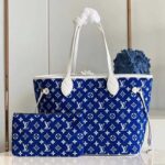Louis Vuitton Women Neverfull MM Tote Blue Monogram Jacquard Velvet Cowhide Leather – Bild 3