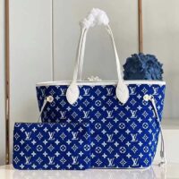 Louis Vuitton Women Neverfull MM Tote Blue Monogram Jacquard Velvet Cowhide Leather (5)