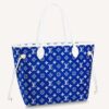 Louis Vuitton Women Neverfull MM Tote Blue Monogram Jacquard Velvet Cowhide Leather