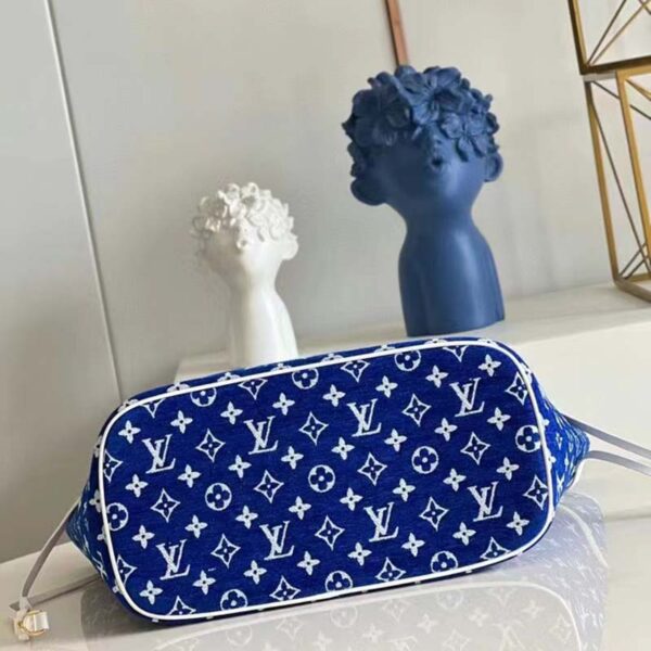 Louis Vuitton Women Neverfull MM Tote Blue Monogram Jacquard Velvet Cowhide Leather (6)