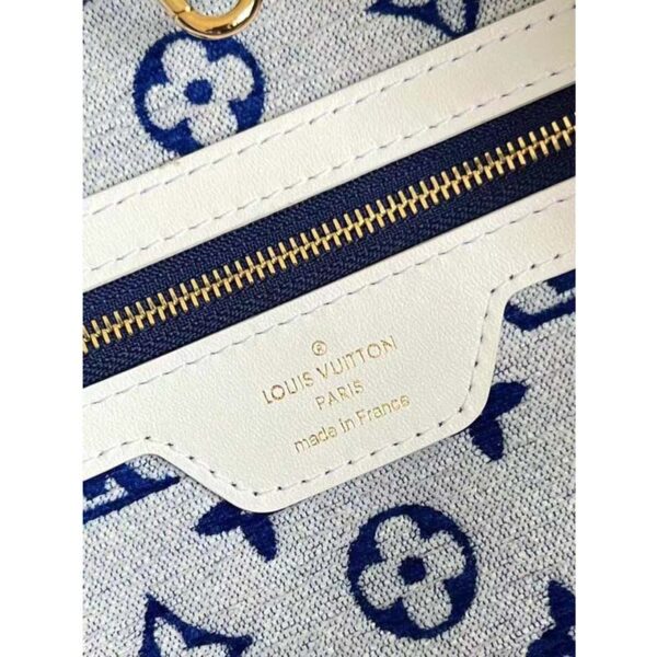 Louis Vuitton Women Neverfull MM Tote Blue Monogram Jacquard Velvet Cowhide Leather (7)