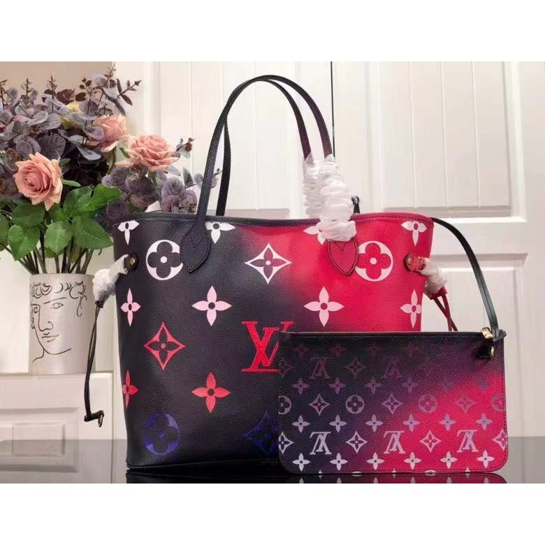 LOUIS VUITTON Neverfull MM Monogram Canvas Tote Bag Midnight Fuchsia