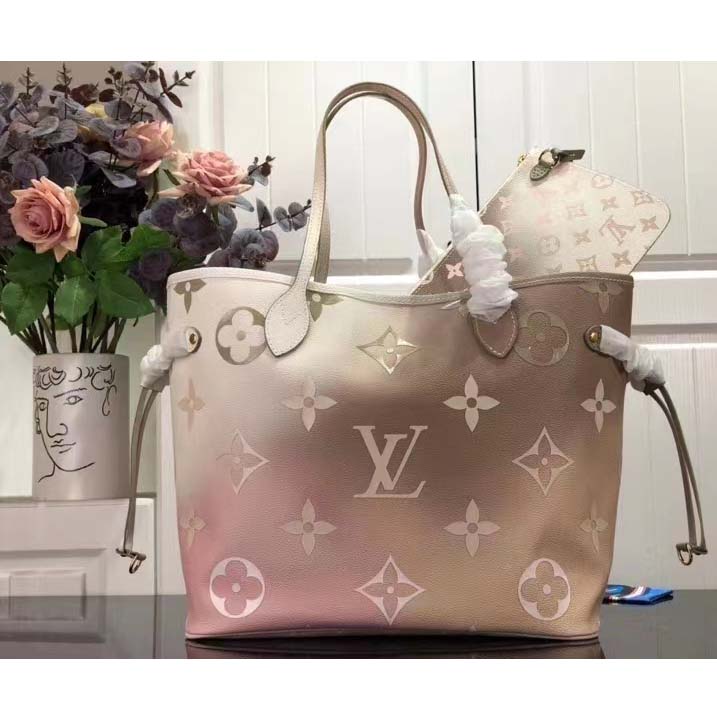 LOUIS VUITTON Neverfull MM Monogram Coated Canvas Tote Sunset Kaki