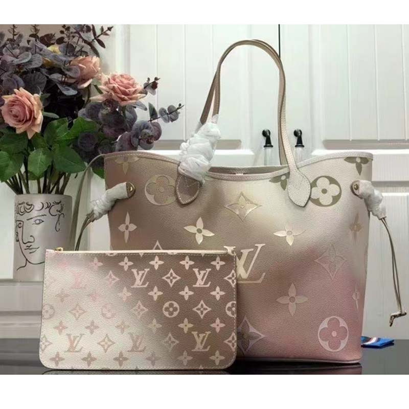 LOUIS VUITTON Neverfull MM Monogram Coated Canvas Tote Sunset Kaki