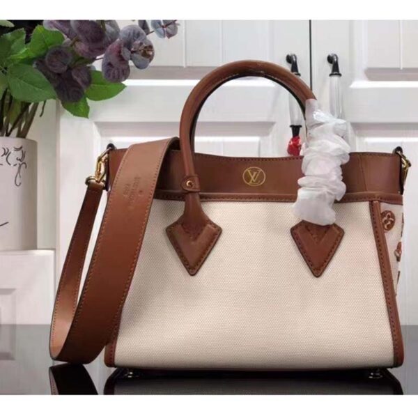 Louis Vuitton Women On My Side PM Tote Bag Brown Canvas Smooth Cowhide (1)