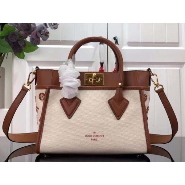 Louis Vuitton Women On My Side PM Tote Bag Brown Canvas Smooth Cowhide (4)