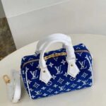 Louis Vuitton Women Speedy Bandouliere 20 Bag Blue Monogram Jacquard Velvet Cowhide - Image 4