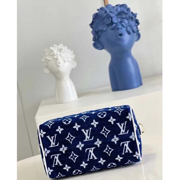 Louis Vuitton Women Speedy Bandouliere 20 Bag Blue Monogram Jacquard Velvet Cowhide (10)