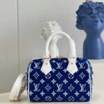 Louis Vuitton Women Speedy Bandouliere 20 Bag Blue Monogram Jacquard Velvet Cowhide - Image 2