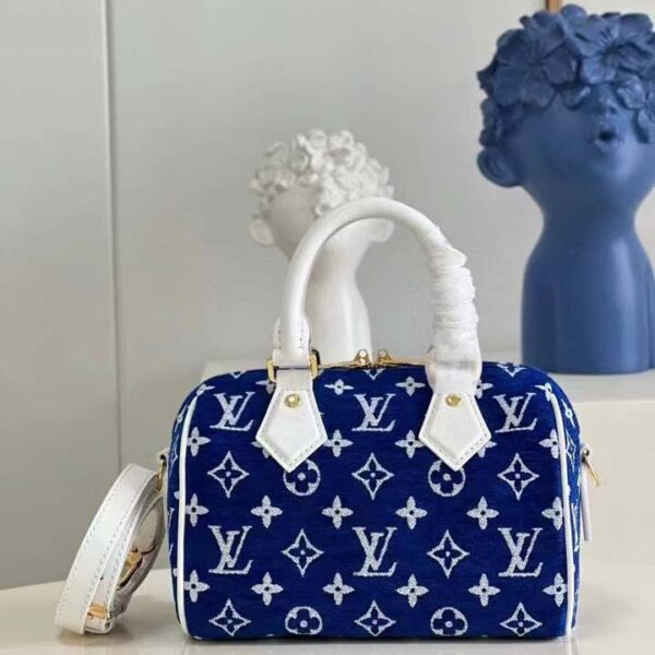 Louis Vuitton Women Speedy Bandouliere 20 Bag Blue Monogram Jacquard Velvet Cowhide (12)