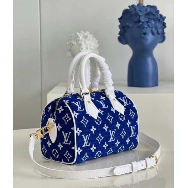 Louis Vuitton Women Speedy Bandouliere 20 Bag Blue Monogram Jacquard Velvet Cowhide (2)