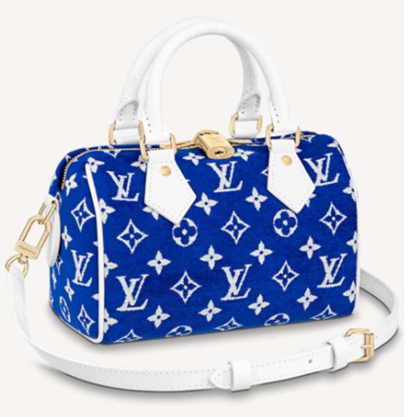 Louis Vuitton Women Speedy Bandouliere 20 Bag Blue Monogram Jacquard Velvet Cowhide (3)