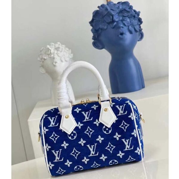 Louis Vuitton Women Speedy Bandouliere 20 Bag Blue Monogram Jacquard Velvet Cowhide (7)