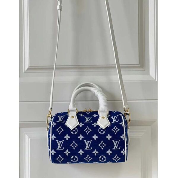 Louis Vuitton Women Speedy Bandouliere 20 Bag Blue Monogram Jacquard Velvet Cowhide (8)