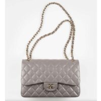 Chanel Women CC Large Classic Handbag Lambskin Gold-Tone Metal Dark Gray (4)