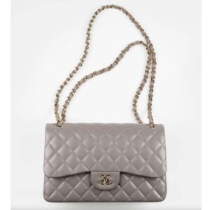 Chanel Women CC Large Classic Handbag Lambskin Gold-Tone Metal Dark Gray