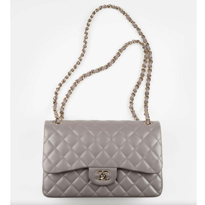 Chanel Women CC Large Classic Handbag Lambskin Gold-Tone Metal Dark Gray -  LULUX