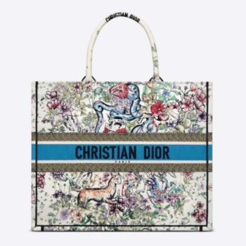 Dior Unisex CD Large Book Tote Latte Multicolor D-Constellation Embroidery