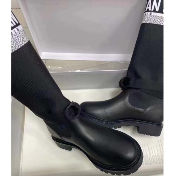 Dior Unisex CD Shoes D-Major Boot Black White Technical Fabric Black Calfskin (12)
