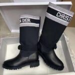 Dior Unisex CD Shoes D-Major Boot Black White Technical Fabric Black Calfskin – Image 4