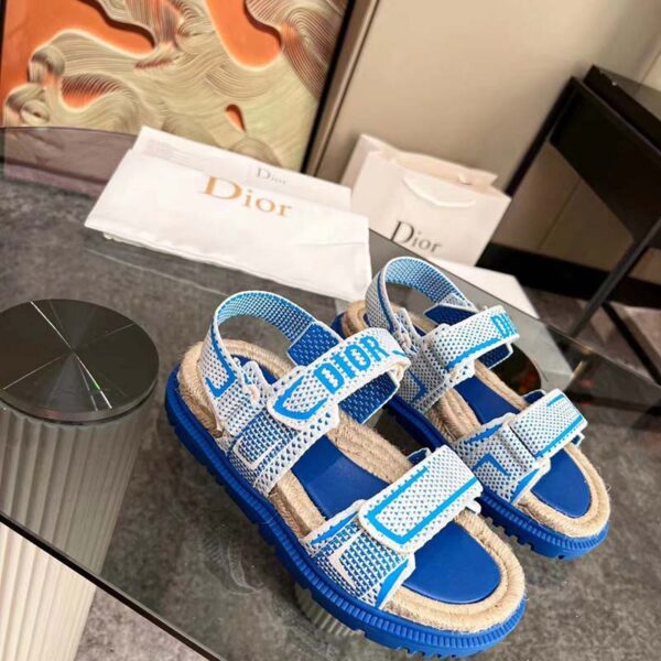 Dior Unisex CD Shoes DiorAct Sandal White Bright Blue Technical Mesh Rubber (12)