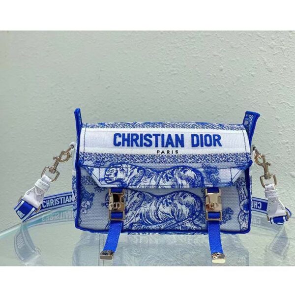 Dior Unisex CD Small Diorcamp Bag Transparent Canvas Fluorescent Blue Toile De Jouy (10)