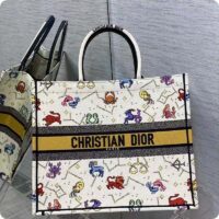 Dior Women CD Large Dior Book Tote Latte Multicolor Dior Pixel Zodiac Embroidery (10)