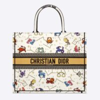 Dior Women CD Large Dior Book Tote Latte Multicolor Dior Pixel Zodiac Embroidery (10)