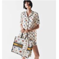 Dior Women CD Large Dior Book Tote Latte Multicolor Dior Pixel Zodiac Embroidery (10)