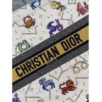 Dior Women CD Large Dior Book Tote Latte Multicolor Dior Pixel Zodiac Embroidery (10)