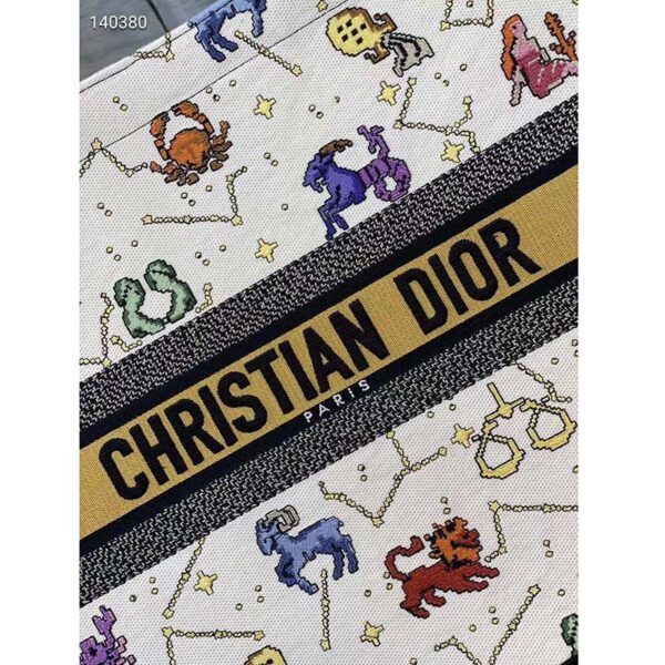 Dior Women CD Large Dior Book Tote Latte Multicolor Dior Pixel Zodiac Embroidery (5)