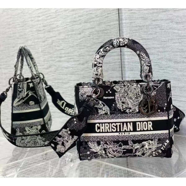 Dior Women CD Medium Lady D-Lite Bag Black Toile De Jouy Zodiac Embroidery (3)