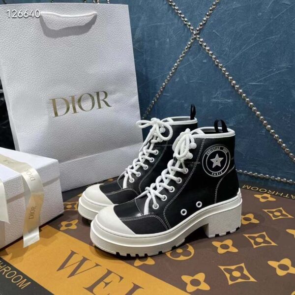 Dior Women CD Shoes D-Rise Ankle Boot Black Technical Fabric Calfskin 11 cm High (11)