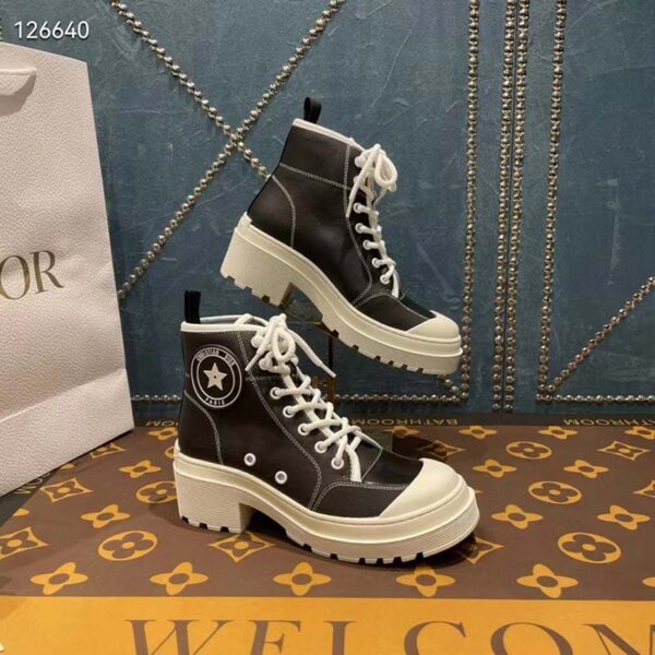 Dior Women CD Shoes D-Rise Ankle Boot Black Technical Fabric Calfskin 11 cm High (14)