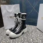 Dior Women CD Shoes D-Rise Boot Black Technical Fabric Calfskin 21.5 cm High - Image 5