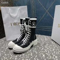 Dior Women CD Shoes D-Rise Boot Black Technical Fabric Calfskin 21.5 cm High (2)