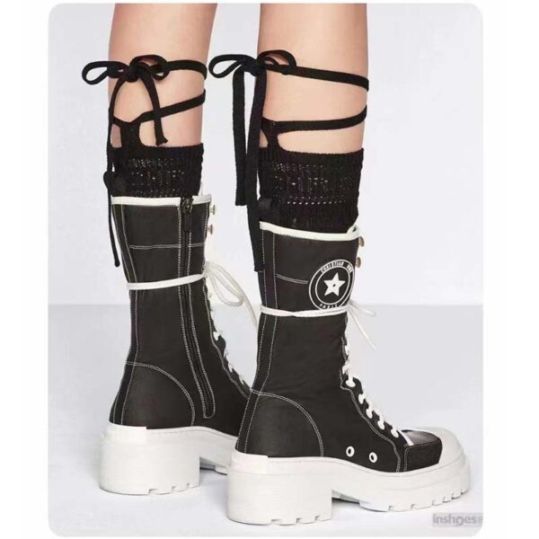 Dior Women CD Shoes D-Rise Boot Black Technical Fabric Calfskin 21.5 cm High (14)