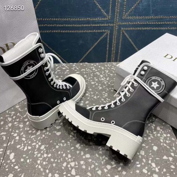Dior Women CD Shoes D-Rise Boot Black Technical Fabric Calfskin 21.5 cm High (7)