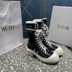 Dior Women CD Shoes D-Rise Boot Black Technical Fabric Calfskin 21.5 cm High - Image 2