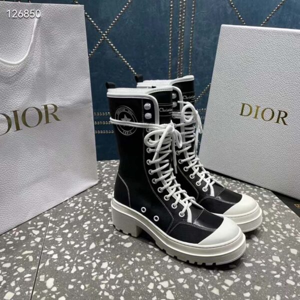Dior Women CD Shoes D-Rise Boot Black Technical Fabric Calfskin 21.5 cm High (8)