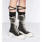 Dior Women CD Shoes D-Rise Boot Black Technical Fabric Calfskin 21.5 cm High - Image 12