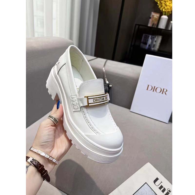 Dior Women CD Shoes Dior Code Loafer White Brushed Calfskin Dior Women CD Shoes Dior Code Loafer White Brushed Calfskin