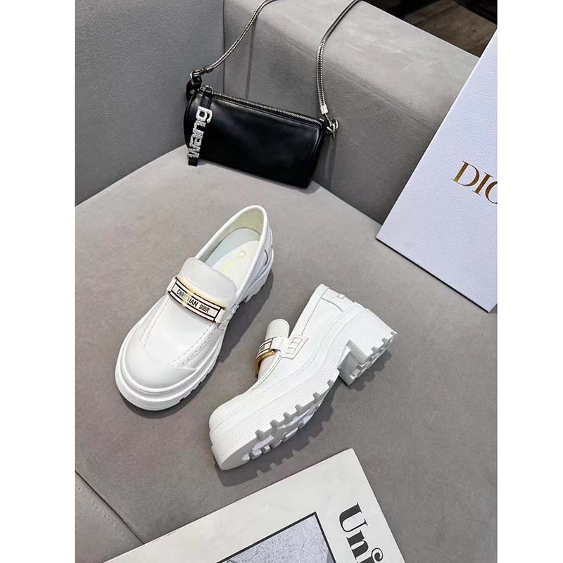 Dior Women CD Shoes Dior Code Loafer White Brushed Calfskin