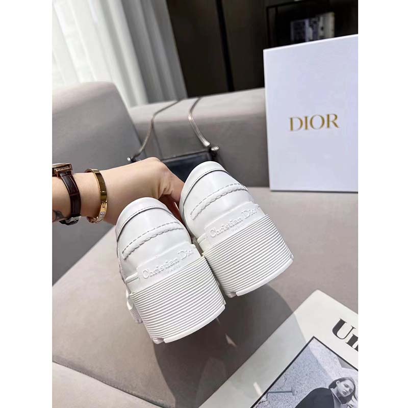 Dior Women CD Shoes Dior Code Loafer White Brushed Calfskin