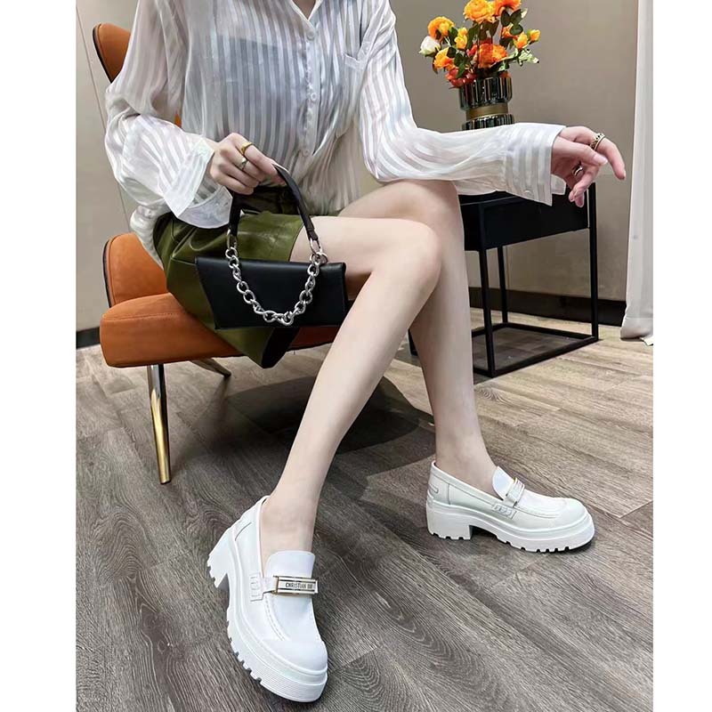 Dior Women CD Shoes Dior Code Loafer White Brushed Calfskin Dior Women CD Shoes Dior Code Loafer White Brushed Calfskin