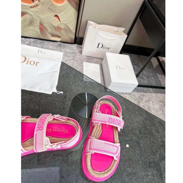 Dior Women CD Shoes DiorAct Sandal White Bright Pink Technical Mesh Rubber (11)