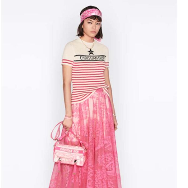 Dior Women CD Small Diorcamp Bag Transparent Canvas Fluorescent Pink Toile De Jouy (10)
