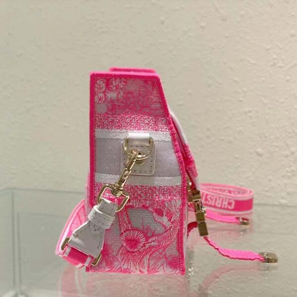 Dior Women CD Small Diorcamp Bag Transparent Canvas Fluorescent Pink Toile De Jouy (11)