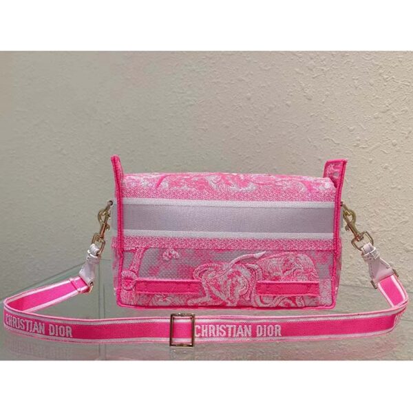 Dior Women CD Small Diorcamp Bag Transparent Canvas Fluorescent Pink Toile De Jouy (13)