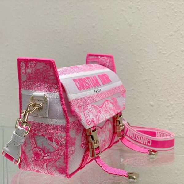 Dior Women CD Small Diorcamp Bag Transparent Canvas Fluorescent Pink Toile De Jouy (2)